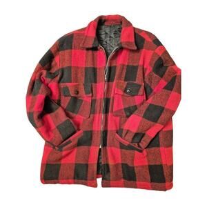 VTG Mens Buffalo Plaid Wool Jacket Coat Quilted Satin Lining Mens XL